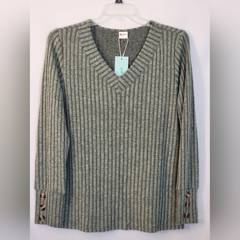 Wiholl Textured V-Neck Sweater Size L
